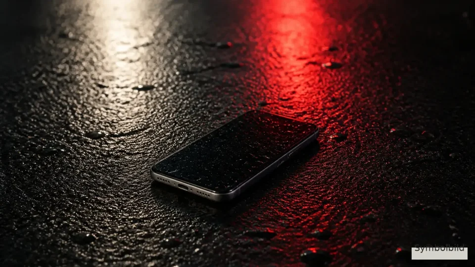 Mobiltelefon auf dunklem Asphalt bei Nacht
